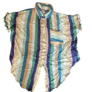 Vixbe Cropped Short-Sleeved Striped Button-Down- Size L